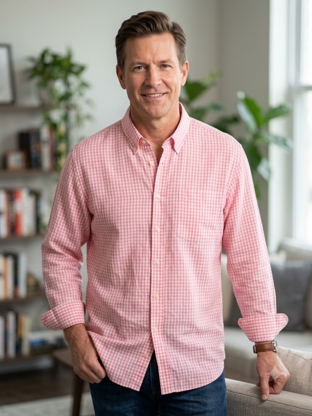 Southern Proper Men's Pink White Gingham Long Sleeve Button Down Shirt Size 2XL